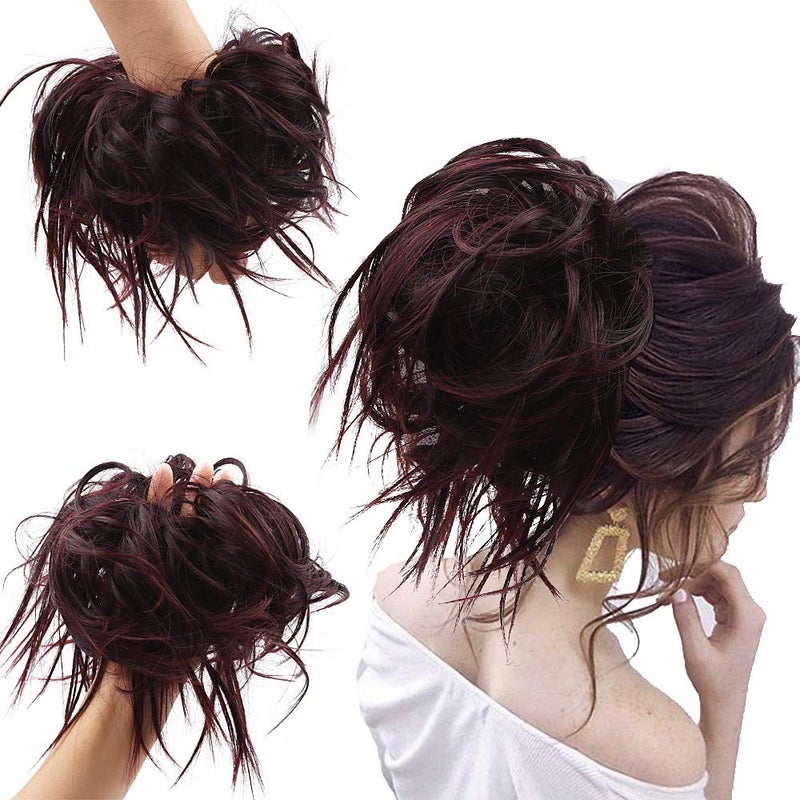 SIADEE Tousled Updo Messy Bun Hair Piece Scrunchies Synthetic Wavy Extension Ponytail with Elastic Rubber Band Hairpiece Updo Scrunchies Wavy Hair and Ponytail Chignon Instant Ponytail for Women-2/99J# - Image 3